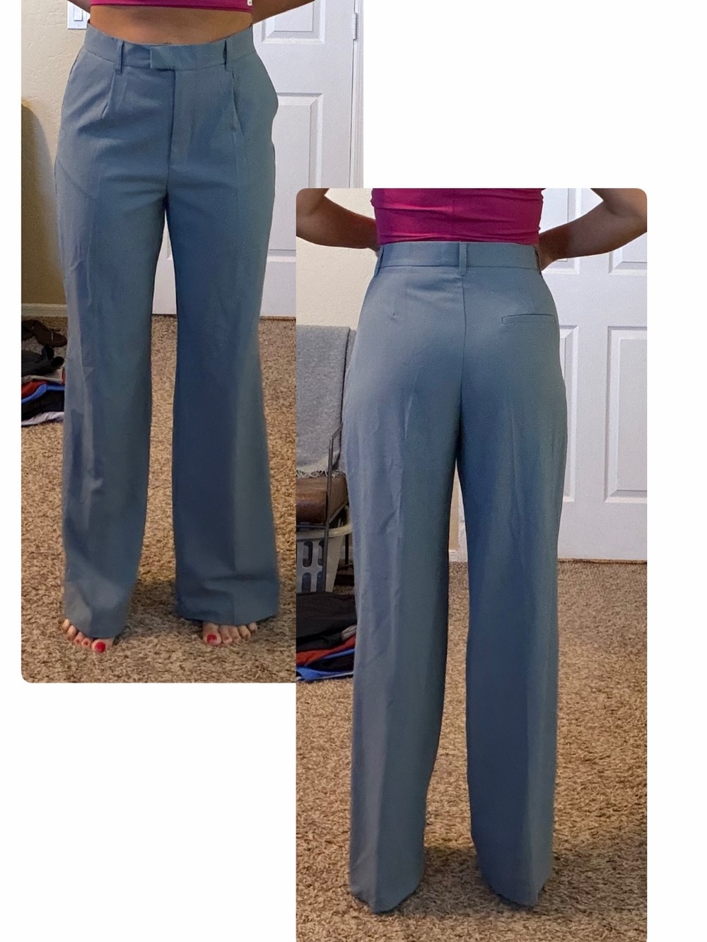 Pull&Bear High-Waist Wide Leg Pants - Dusty Blue